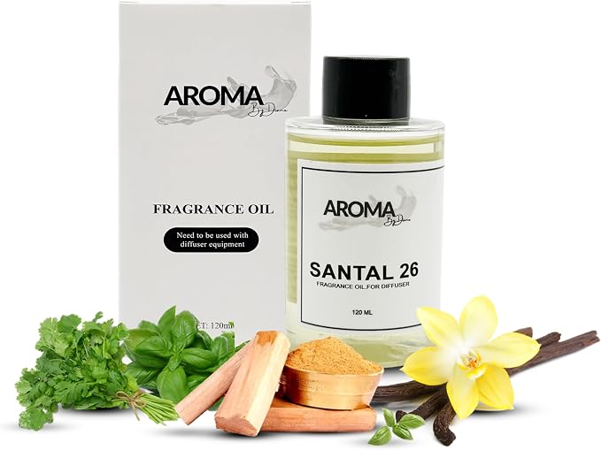 Essential Oils for Diffuser - Santal 26 Fragrance Oil Blend - Luxury Hotel Inspired Aromatherapy Oils - Fresh Spices, Sandalwood and Cedarwood Scent - 120ml