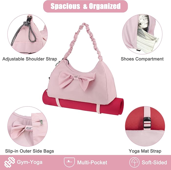 WOLT Gym Bag For Women, Yoga Mat Bag with Shoes Compartment, Wet Pocket and Water Bottle Pocket