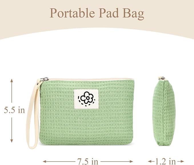 Waffle Canvas Period Pouch First Period Kit Bag Small Discreet Menstrual Cup Pad Pouch Cute Sanitary Napkin Storage Bag Tampon Holder Multi-purpose Feminine Bag Green