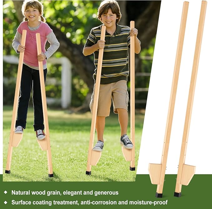 DoubleFill 1 Pair Wood Stilts for Kids 8-12 Kids Stilts 57.5 Inch with Smooth Coating, Highly Adjustable, Outdoor Toys for Children Adults