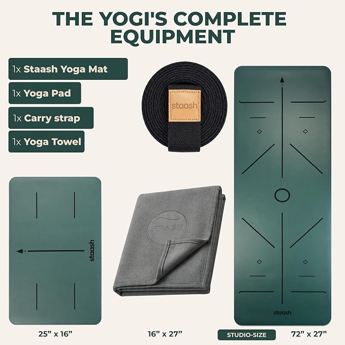 STAASH Premium Yoga Set – PU & Natural Rubber Mat + Towel + Strap + Knee Pad – Non-Slip Grip, Eco-Friendly, Studio Quality