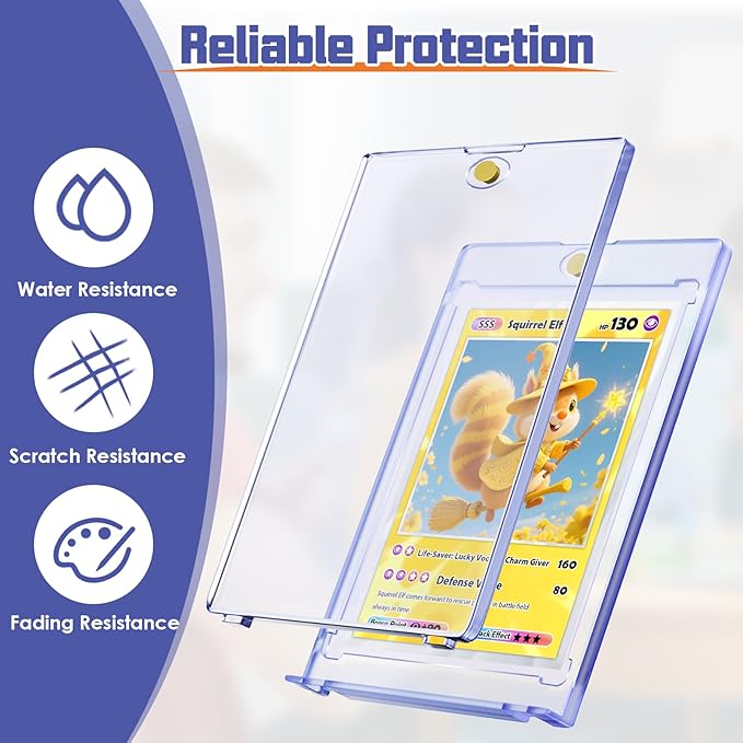 8Pcs Magnetic Card Holders for Trading Card, Baseball Card Protectors with 8 Stands, 35pt Acrylic Hard Card Sleeves Case for Sports Cards, Game Cards, Standard Cards Storage and Display