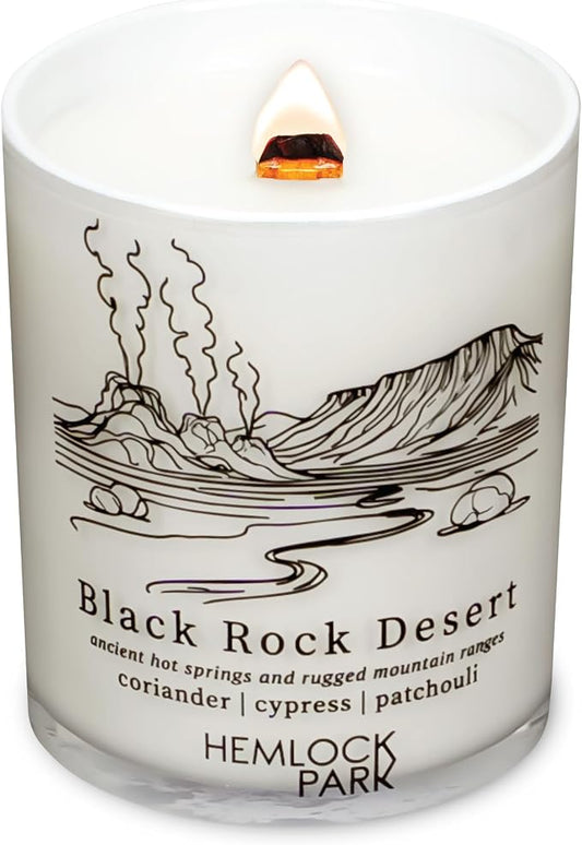 Hemlock Park Black Rock Desert Postcards Scented Candle | Crackling Wood Wick, Botanical Fragrance & Coconut Apricot Wax | Up to 50 Hour Burn Time | 7.2 oz | Made in USA