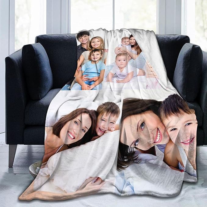 QETXVI Custom Blanket with Photos Text Customized Blanket Personalized Flannel Throw Blankets for Adult Kid Birthday Christmas Halloween Fathers Mothers Valentines Gift - 40"x 50"