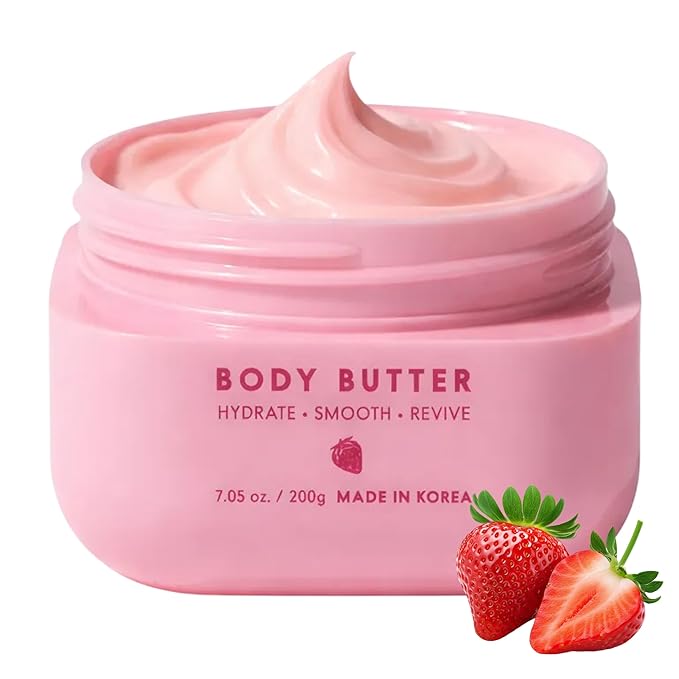 Collagen Body Butter with Strawberry Milk – Dermatologist Tested, Anti Aging Korean Skin Care – Deep Moisture For Soft Dewy Skin & Smooth Texture – Vegan Clean Beauty Body Moisturizer – 7 Fl Oz
