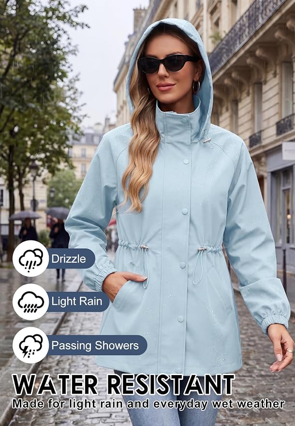 Zando Rain Jacket Women Waterproof - Lightweight Rain Coat with Hood Windbreaker Trench Raincoat for Women 2026 S-2XL