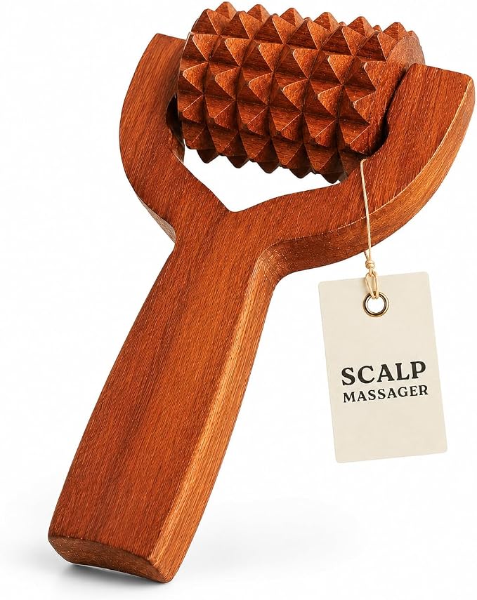 Wooden Scalp Massager Roller, Manual Head Massager Tool, Balayantra Wood Hair Scalp Roller, Handheld Wooden Massage Roller for Head, Grooming & Relaxing Self Care