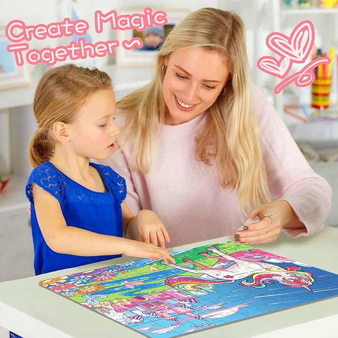 Glow in The Dark 100 Piece Unicorn Puzzle with Paint for Kids, Jigsaw Puzzle Toys for Girls&Boys, Unicorn Birthday Gift for Girls Toodler Age 5 6 7 8