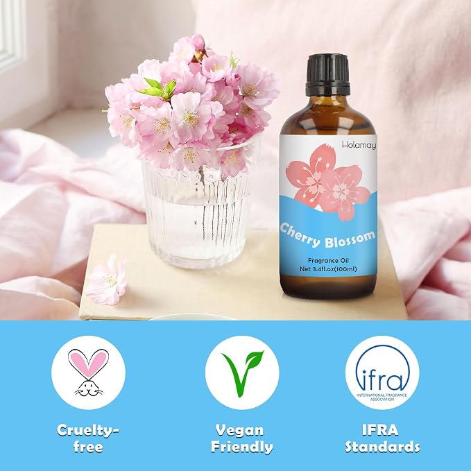 Holamay Cherry Blossom Fragrance Oil 3.4 fl.oz/100 ml, Floral Large Volume Essential Oil, Premium Fragrance Oil for Candle Soap Making, Diffuser Oils for Home