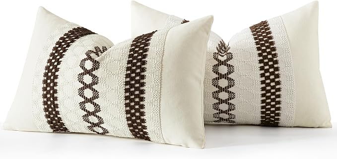 MIULEE Set of 2 Dark Brown Boho Decorative Lumbar Pillow Covers 12x20 Inch | Fall, Farmhouse Couch Throw Pillows, Modern Cotton Cushion Covers, Macrame Woven Home Decor for Bed Sofa Chair