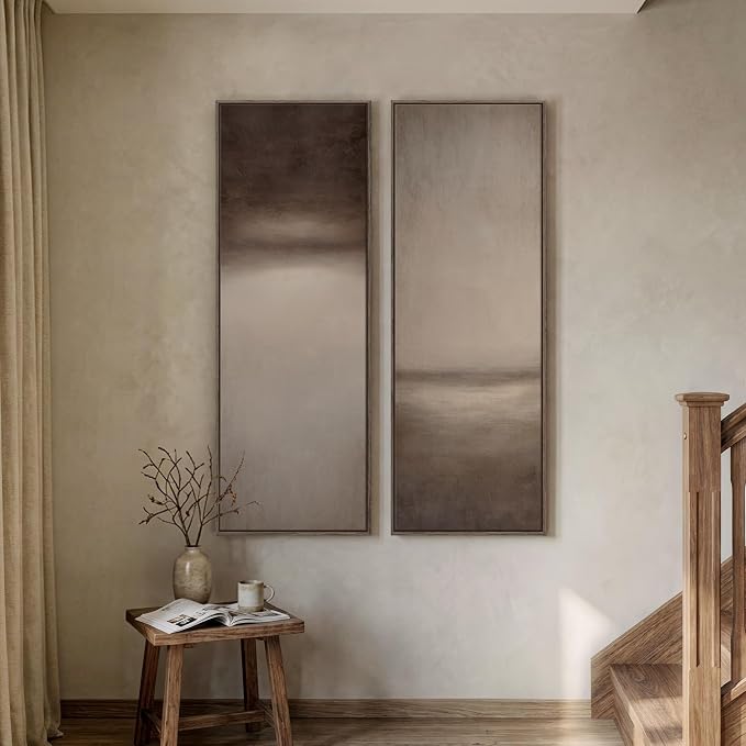Large Framed Brown Beige Abstract Long Narrow Wall Art for Hallway, 2 Piece | Long narrow, Oversized, Canvas prints, Neutral abstract pictures, Vertical, Brown beige, Modern artwork, Entryway wall decor