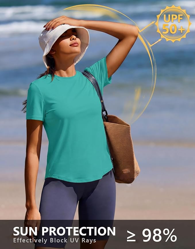 PINSPARK Soft Workout Tops for Women UPF 50+ Sun Protection Shirt Quick Dry Athletic Running Hiking Travel Basic Tee Shirts
