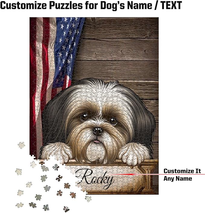 Custom Wooden Jigsaw Puzzles with Your Dog's Name on Shih Tzu Art Print - 300 500 1000PCS Puzzles Game and Home Wall Decor