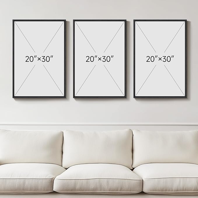 Large Framed Black and White Gray Abstract Wall Art, Set of 3 Piece Modern Canvas Prints Paintings Artwork for Walls, Minimalist Pictures for Living Room Bedroom Dining Room Hallway Wall Decor 20x30 In