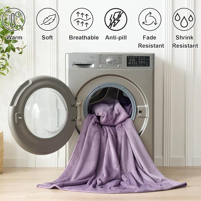 Hansleep Twin Fog Purple Fleece Blanket, Soft Flannel Bed Blanket | Fuzzy Cozy Blanket 60x80 Inches, Multi-use for Bed, Sofa, Couch, Travel, Camping, All Season Warm Lightweight Cover