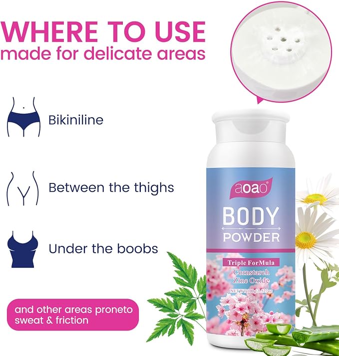 AOAO Dusting Powder for Women Fresh, Talc-Free Daily Freshness & Comfort, Triple-Action for Body Dryness, Anti-Chafing & Deodorizing, Multi-use Powder, Value Set Self-Care & Gift for Women, 2-Pack
