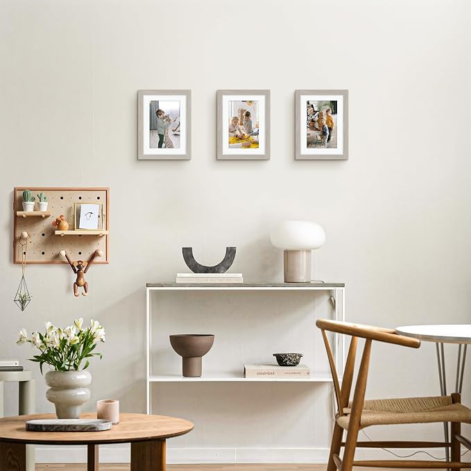 Picrit 5x7 Picture Frame for Wall Mounting or Table Top Display, Set of 12, Display 4x6 with Mat or 5x7 without Mat, Gray