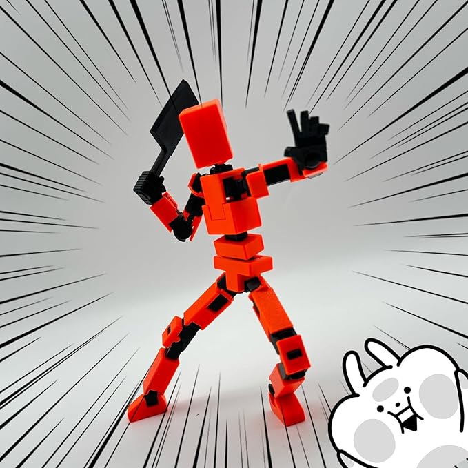 (Assembly Completed) 3D Printed Enlarge Body Size 8.13-inch Action Figure Lucky20, Full Body Mechanical Movable Toy, Multiple Accessories, Desk Decoration (Orange)
