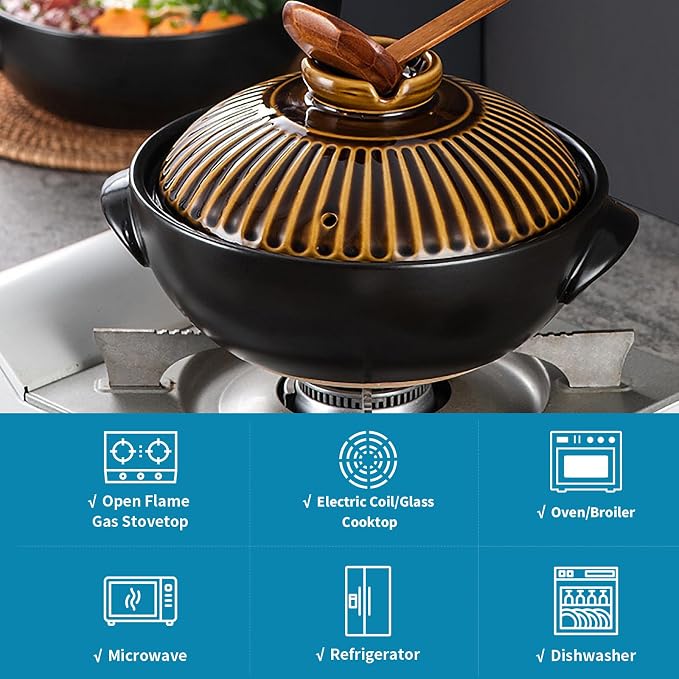 Large Korean Ceramic Bowl with Lid and Trivet, 54 oz Sizzling Hot Pot with Double Handles for Cooking and Serving Dolsot Bibimbap, Soup, Rice, Stew, Casserole, Noodle (Retro Copper)