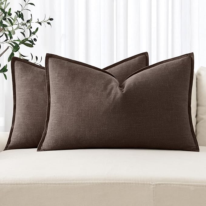 MIULEE Decorative Linen Lumbar Pillow Covers 12x20 Inch Reddish Brown | Boho Farmhouse Neutral Couch Throw Pillows for Bed, Pack of 2 Accent Modern Pillowcases, Sofa Livingroom Home Decor
