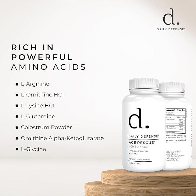 Age Rescue Anti Aging Amino Acids Supplement - HGH Supplements for Men & Women with Colostrum and Amino Acids to Improve Immunity, Energy, Focus & Youthful Skin Tone for Overall Wellness-60 Capsules