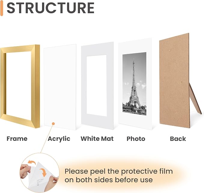 upsimples 8.5x11 Picture Frame Set of 10, Display Pictures 6x8 with Mat or 8.5x11 Without, Multi Photo Frames Collage for Wall or Tabletop Display, Gold | Fit 6x8 Photos and 8.5x11 Certificate, Wall or Tabletop Display, For Gallery Hallway Living Room,...