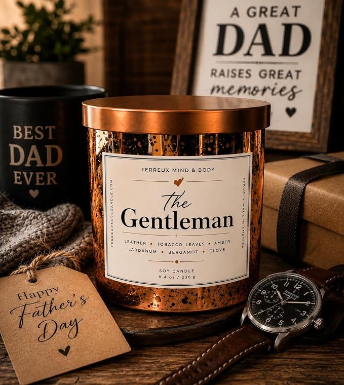 Father’s Day Gift Candle for Dad – Long‑Lasting Aromatherapy Candle for Relaxation & Home Fragrance. The Gentleman (Leather, Tobacco Leaves, Amber, Bergamot, Clove)
