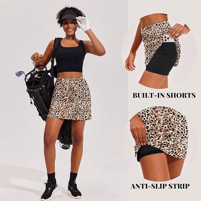 Ekouaer 16" Skorts for Women with Pockets Golf Pickleball Tennis Skirt | Silicone Grippers,2 Inner Pockets,Wide Waist,Side Slit Hem,Breathable,Soft,Lightweight