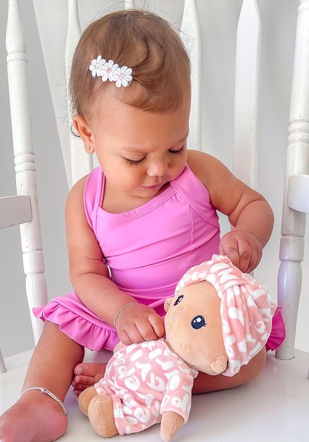 LeyaDoll Soft Baby Doll Gift Set - First Baby Doll Accessories Plush Rag Sleeping Cuddle Buddy Doll Toy Mini Pink Set for Kids Girls (9'') - Pudding Baby-Tanned