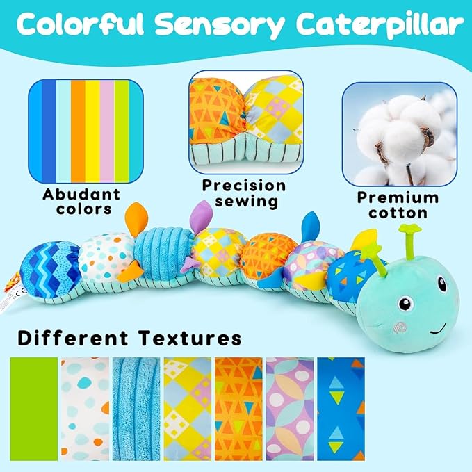 Baby Tummy Time Toys 0-6 Month Musical Stuffed Animal Plush Caterpillar Toy for Infant 6-12 Month Teething Sensory Toy with Crinkle Rattle Babies 0-3-6 Month Newborn Boy Girl Birthday