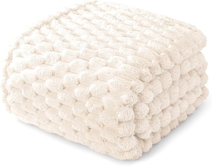 Whale Flotilla Soft Fleece King Size Bed Blanket Luxury 3D Jacquard, Ivory | Lightweight Breathable Coverlet Bedspread for All Seasons, Super Cozy Plush Fluffy Fuzzy Decorative Blanket for Bed, 90"x104"