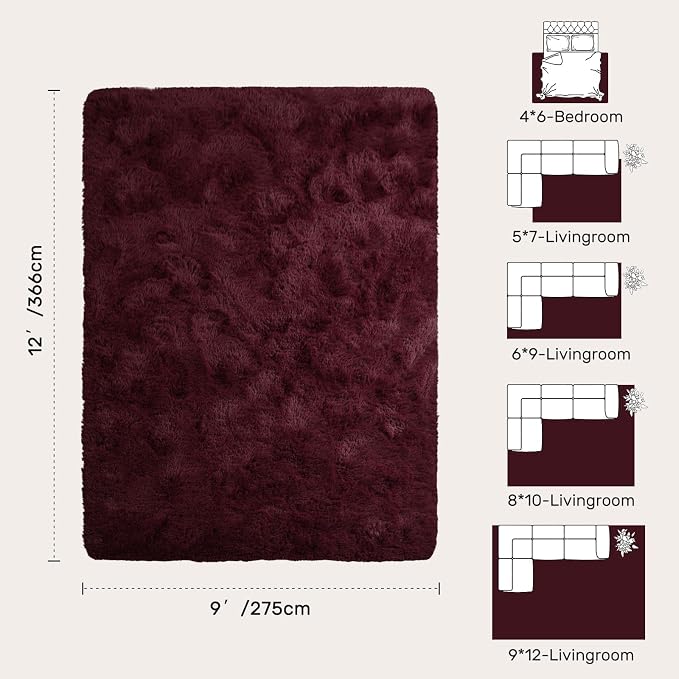 9x12 Area Rugs for Living Room Red Shag Fur Rug,Modern Non-Slip Soft Plush Carpets for Girls Woman Female Wedding Bedroom Home Décor Aesthetic Dark