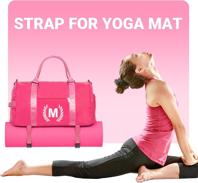 Gym Bag for Women, Personalized Duffle Bag with Shoe Compartment, Sports Bag for Yoga & Dance with Wet Pocket and Mat Strap(HotPink,U)