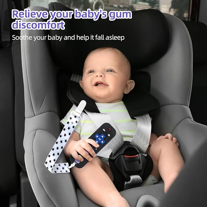 Chuya Baby Teether for Babies 3 6 12 18 24 Months TV Remote Control Shape Soft Gums Chew Toys Black+Blue