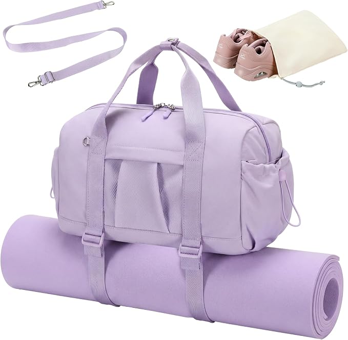 LEDAOU Small Gym Bag for Women, Mini Duffle Bag with Yoga Mat Holder Lightweight Carry On Sports Bag with Separate Shoe Pocket and Wet Pocket Duffel Bags Dance Yoga Workout Bag