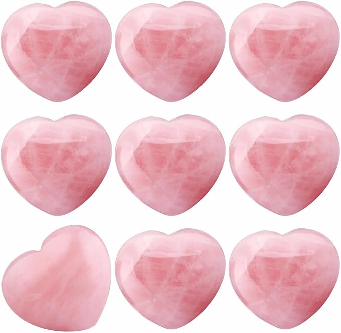 SUNYIK Assorted Natural Gemstones Carved Puff Heart Pocket Stone Set, Healing Palm Crystal Set for Christmas, Pack of 8(1")