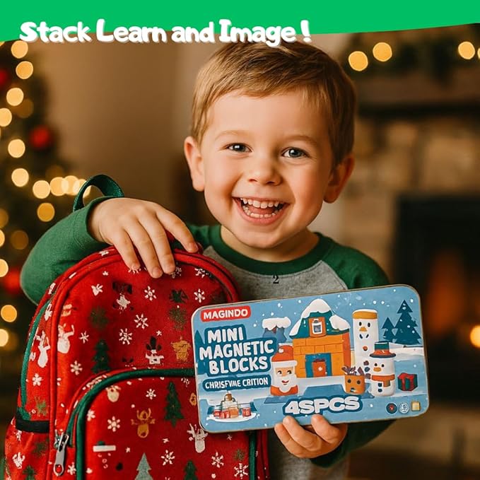 45PCS Mini Magnetic Blocks Travel Set – Christmas STEM Toddler Toys in Iron Box, Educational Building Cubes for Kids Ages 3–8, for Boys & Girls