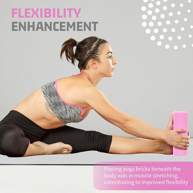 Yoga Blocks 4 Pack - Premium 3x6x9 IN EVA Foam Bricks for Pilates Workout, Stretching, Meditation | Non-slip and Lightweight Yoga Bricks for Flexibility, Balance, Spine Strength