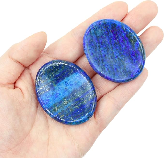 Thumb Worry Stone Lapis Lazuli Stone Crystal Natural Healing Crystals Oval Tiny Stress Relief Gifts Small Trinkets Fidget Palm Meditation Accessories Anxiety Relief Items for Women Men