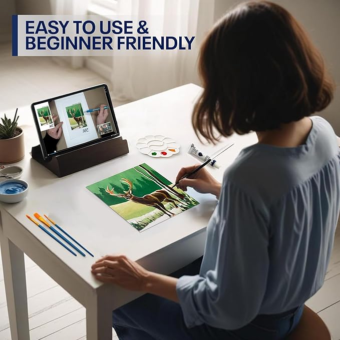 Painting4Real DIY Painting Class Kit for Adults with Video Tutorials: Learn to Paint Deer – How to Paint with Acrylics – Painting & Art Supplies – 9 Piece Acrylic Paint Set