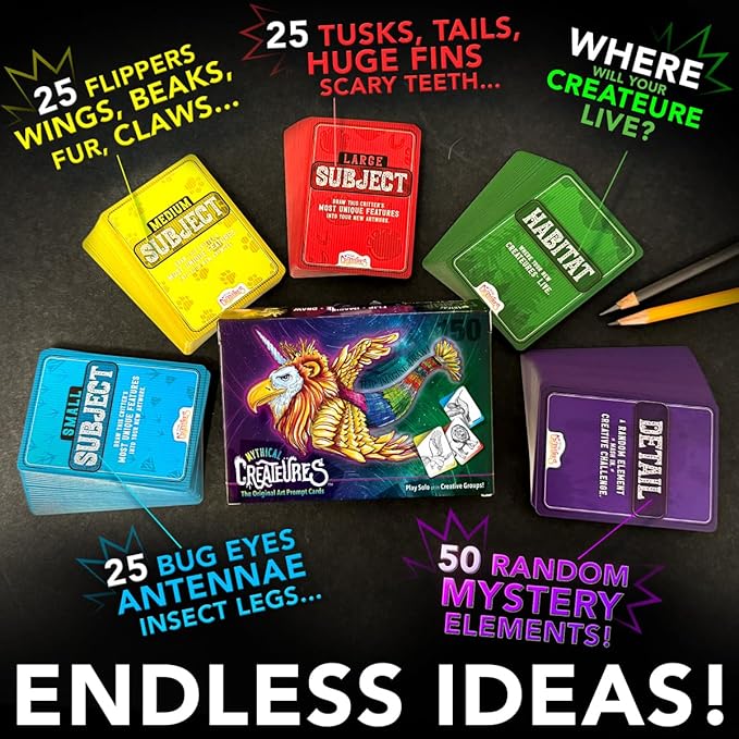 Mythical Creatures Drawing Art Prompts for Kids to Sketch Funny Animals Together! 150 Prompt Cards, Millions of Weird Ideas. Creative Games for Tweens, Teachers, Teens, Family Fun Artsy Imaginations!