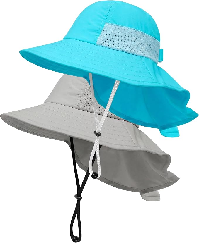 Toddler Baby Sun Hat Kids Summer Beach Essentials Adjustable Beach Hats with Bucket Wide Brim for Boys Girls Age 0-14 Years