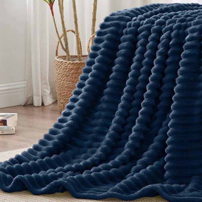 BEDELITE Ribbed King Size Blanket for Bed, Navy, 108"x90" | Ultra-Soft Plush Fleece, Warm Yet Lightweight, Ribbed Texture, Home Decor, Machine Washable, Giftable, All-Season Use