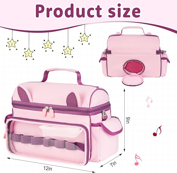 Carrying Case Compatible with Toniebox Starter Set Bundle, Cute Storage Travel Bag Compatible with Little Tikes Story Dream Machine Books Starter Set, Purple & Pink(Bag Only)