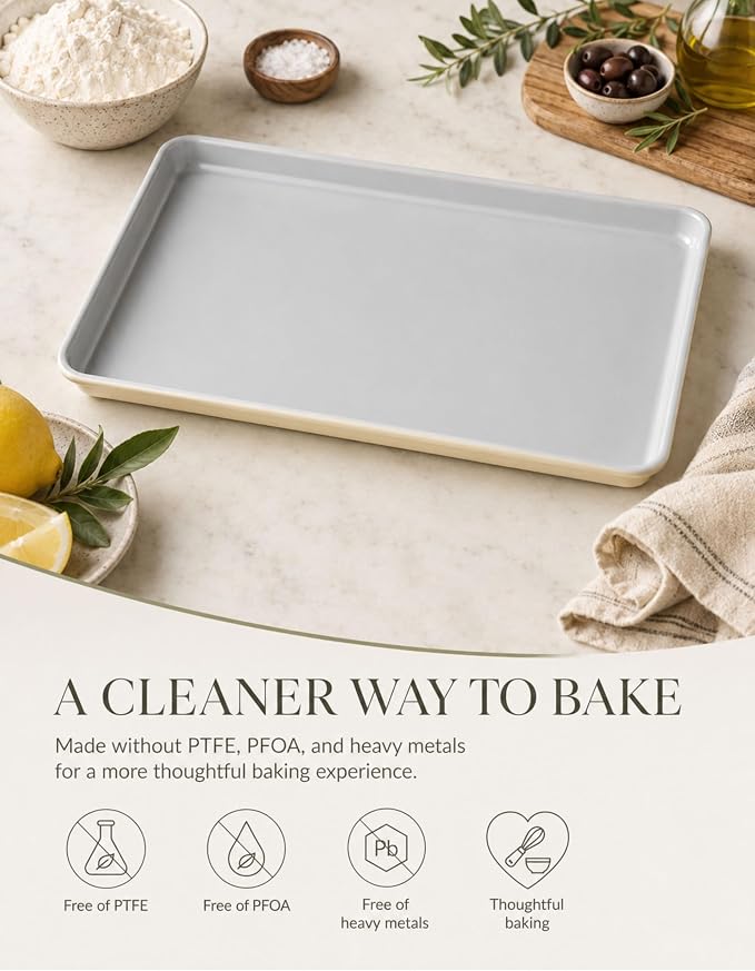 Boxiki Kitchen Ceramic Baking Sheet Half Size 17"x11" - Heavy Duty 0.6mm Aluminized Steel Pan, KFCC Ceramic Coating Nonstick Cookie Sheet, Oven Safe to 550°F, Rustproof & Warp Resistant Baking Tray