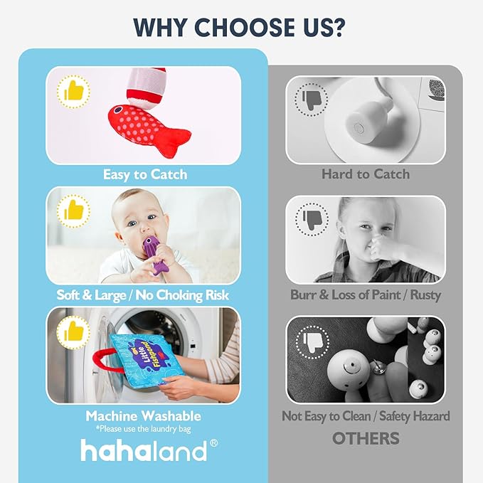 hahaland Montessori Toys for 1 Year Old Boy Girl Birthday Gift - 10 in 1 Cloth Fishing Game Valentines Day Gifts for Toddler Toys 1-3 with Stacking Cups - Number Counting, Color Sorting Learning