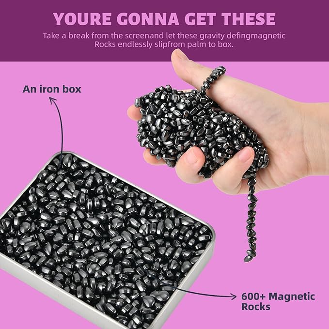Ferrite Rocks,Black More Than 600 Weak Magnetic Smooth Ferrite Pebbles, Desk Toys and Time-Killer for Adults