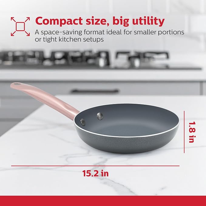 Holstein Housewares 8-IN Ceramic Non-Stick Fry Pan, Stainless Steel Golden Handle. Even Heating, PFAS and PFOA-Free, Sear, Fry, or Sauté. Compatible with Gas, Electric and Induction Cooktops