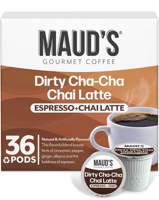 Maud's Espresso Chai Tea Latte Pods, 36 ct, Single Serve Chai Tea Pods - 100% Gourmet Blended Tea Leaves, Compatible with Keurig K Cups Maker
