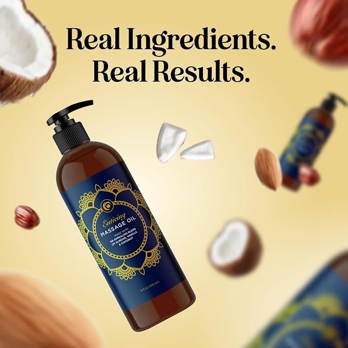 Luxurious Vanilla Massage Oil for Couples - Easy Glide Non Greasy Sweet Vanilla Sensual Massage Oils for Date Night with Silky Smooth Sweet Almond Oil Coconut and Jojoba - Vegan Non GMO & Gluten Free